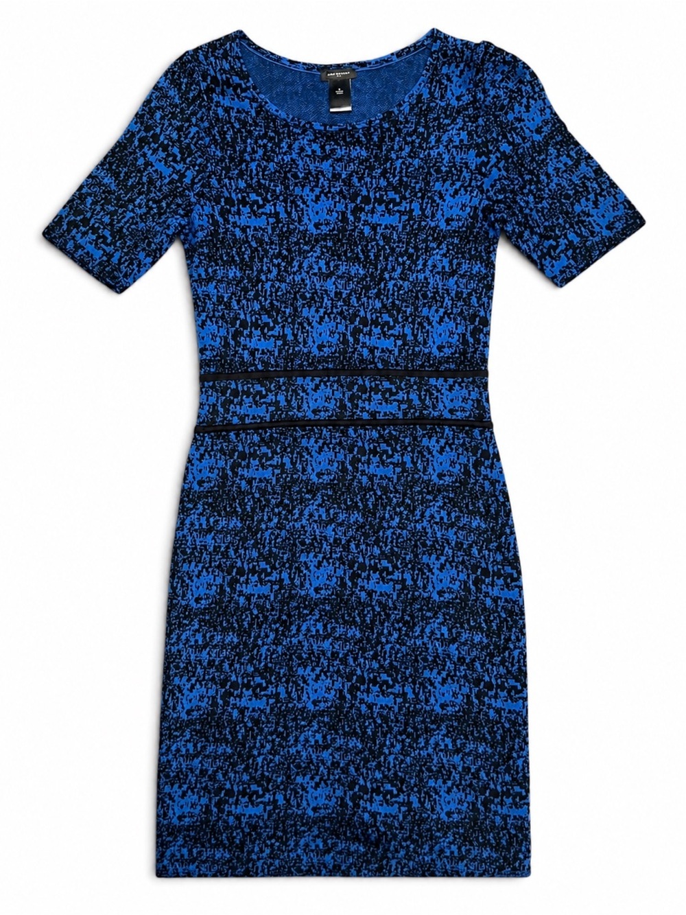 Ann Taylor Blue Black Geometric Jacquard Knit Sweater Dress Small S Office Work